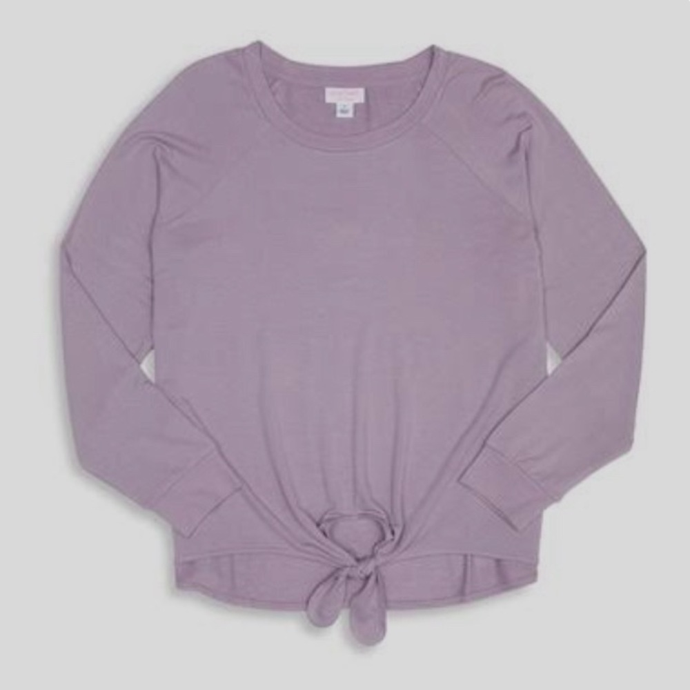 Lacey Chabert Brushed TieFront 
Mauve Long Sleeve French Terry Stretch Top Large